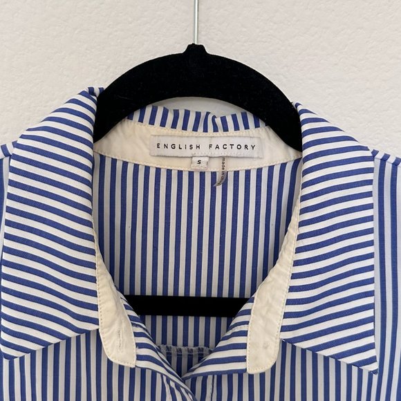 English Factory Blue Stripe Womens Button up Shirt Blouse Tunic Size Small - Picture 4 of 4